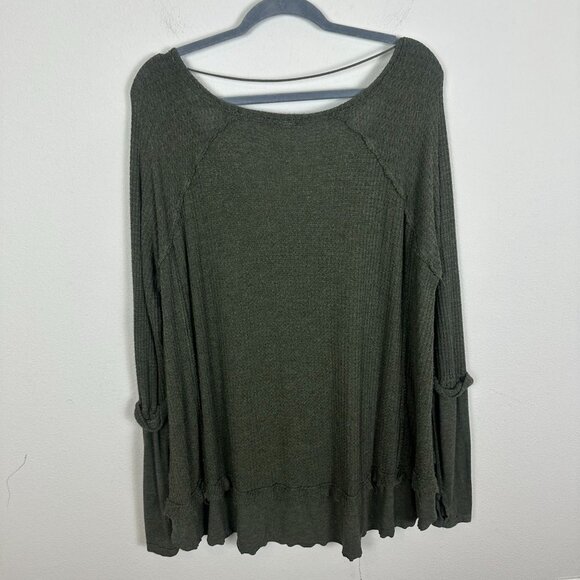 We the Free Green Ribbed Tunic Blouse L Soft Stretch Minimalist Oversized - Picture 7 of 10